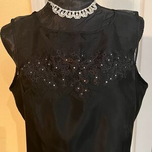 Michaelangelo Black Sleeveless Blouse with Embroidery